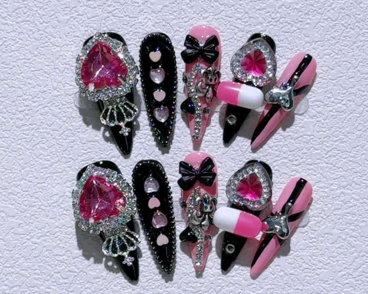 3D Pink And Black Hearts