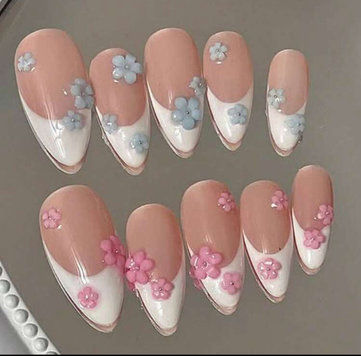 3D French With Pink And Blue Flowers
