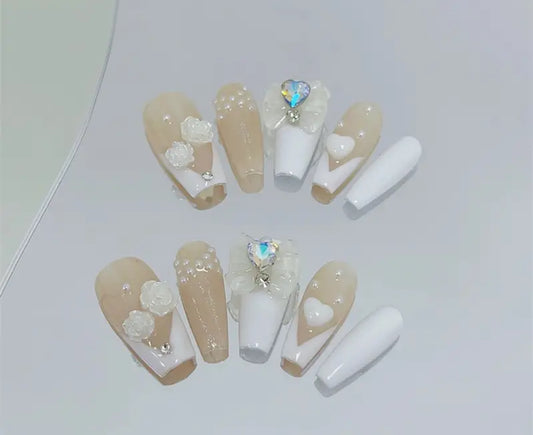 3D White Hearts Bows And Flowers