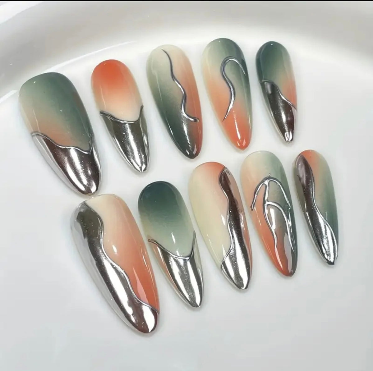 Green, Peach, And Silver Chrome