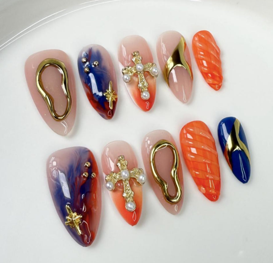 3D Orange Blue And Gold