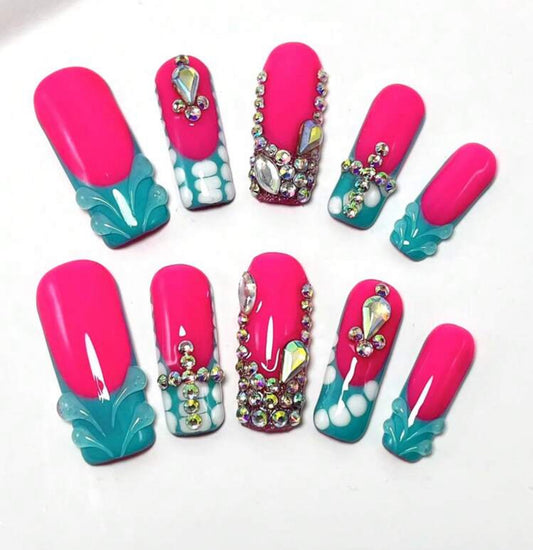 Hot Pink And Blue Rhinestone